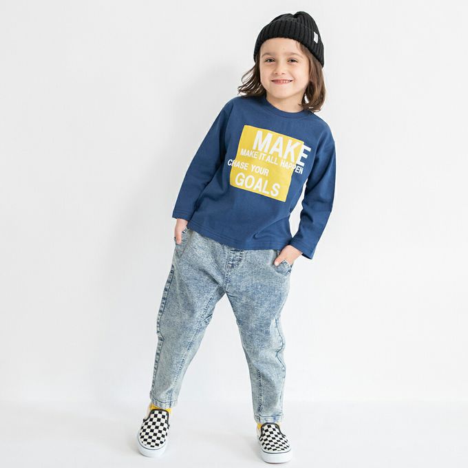 日本 BRANSHES - 鬆緊好動錐形園丁牛仔褲-天空藍