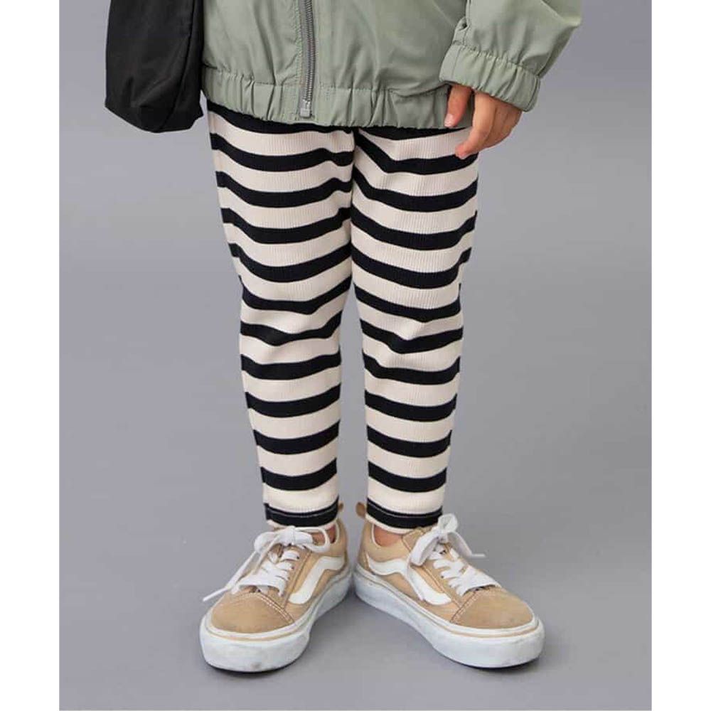 DAISUKI 百搭鬆緊彈性九分褲-條紋-黑X白