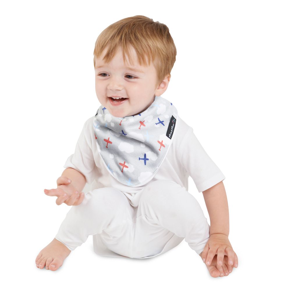 Mum 2 Mum - 雙面竹纖維棉機能口水巾圍兜-飛機/藍條紋