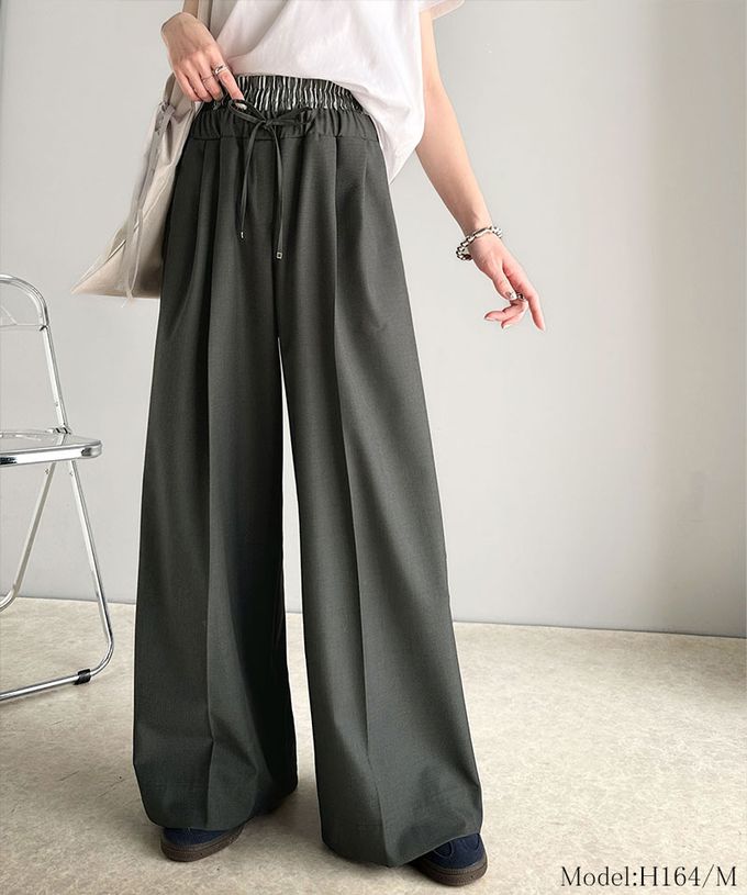 日本 Classical Elf - 腰部層次皺摺休閒舒適大寬褲-奶茶