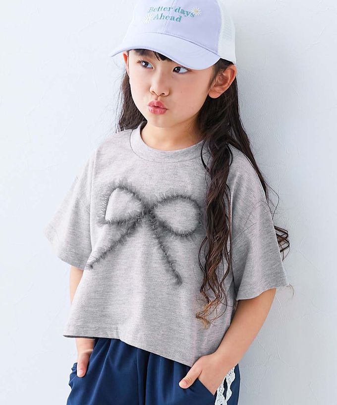 日本 devirock - 俏麗薄紗點綴短袖上衣-愛心-淺藍