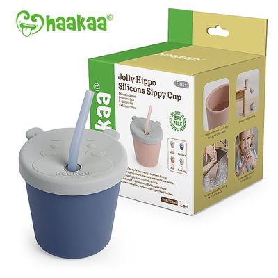 紐西蘭 HaaKaa - 矽膠河馬吸管水杯-藍色-150ml