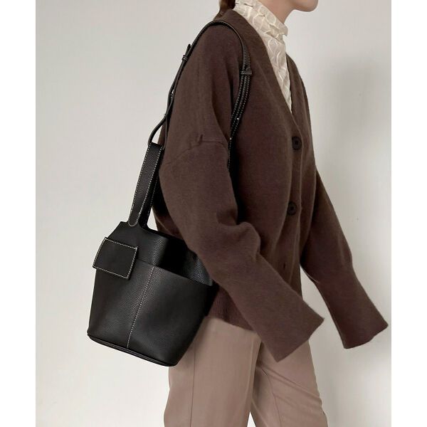 日本 Bou Jeloud - 皮革時尚簡約手提水桶包-黑