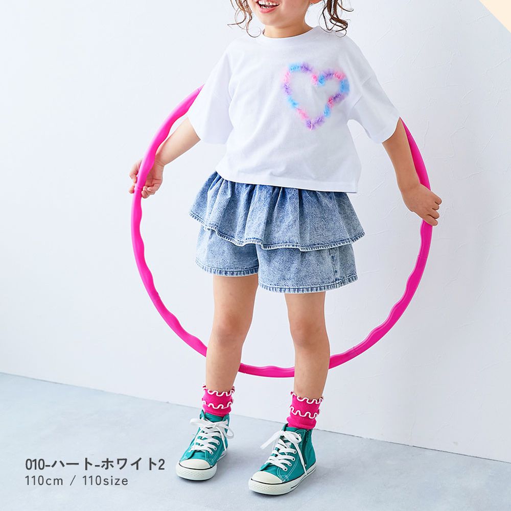 俏麗薄紗點綴短袖上衣-愛心-彩色x白