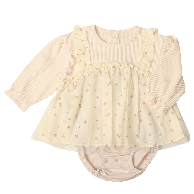 akachan honpo - 長袖外出包屁衣-胸下拼接-象牙白色