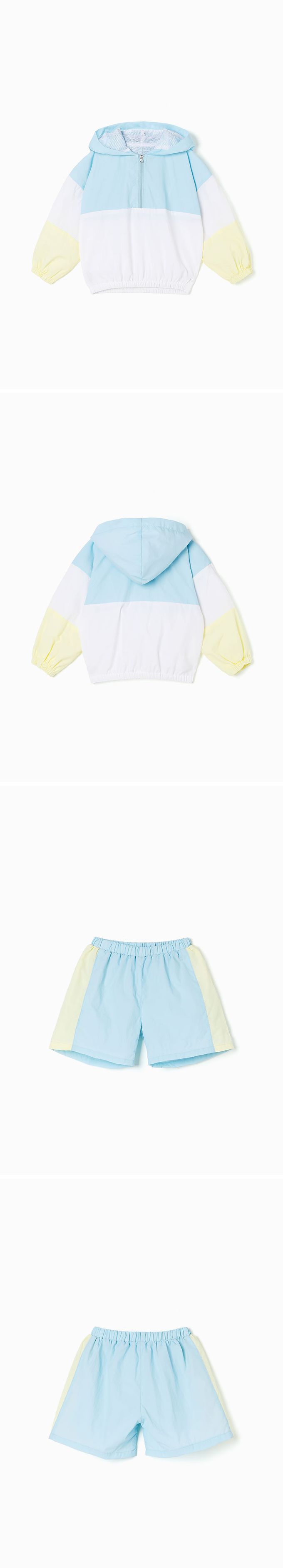 韓國 OZKIZ - 運動風網眼內襯長袖短褲套裝-黃X白X粉