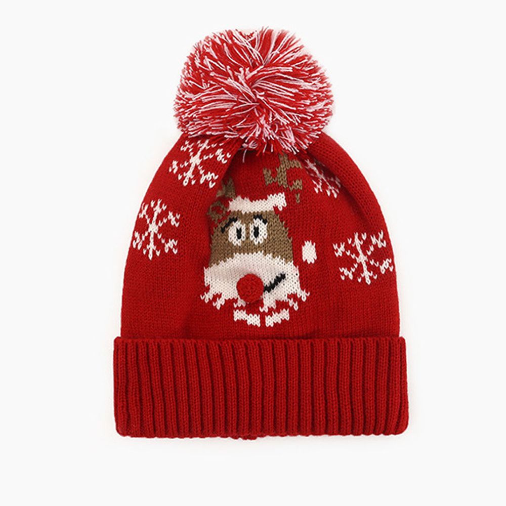 聖誕節毛帽-紅色麋鹿 (帽圍52-54CM/建議年齡3-10歲)
