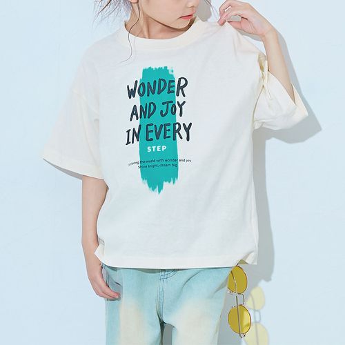 日本 devirock - 100%棉 定番印花短袖上衣-刷色英文-白