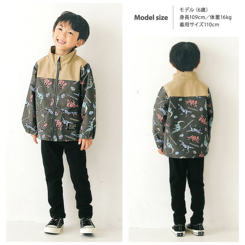 日本 ZOOLAND - 撥水加工 防風刷毛鋪棉外套-熊熊大集合-藍x卡其