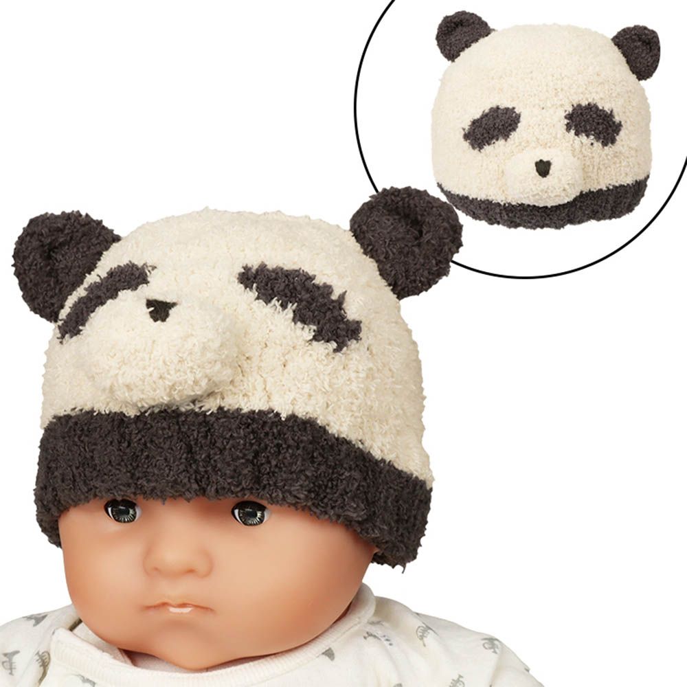 嬰幼兒針織帽-毛茸茸動物-象牙白色