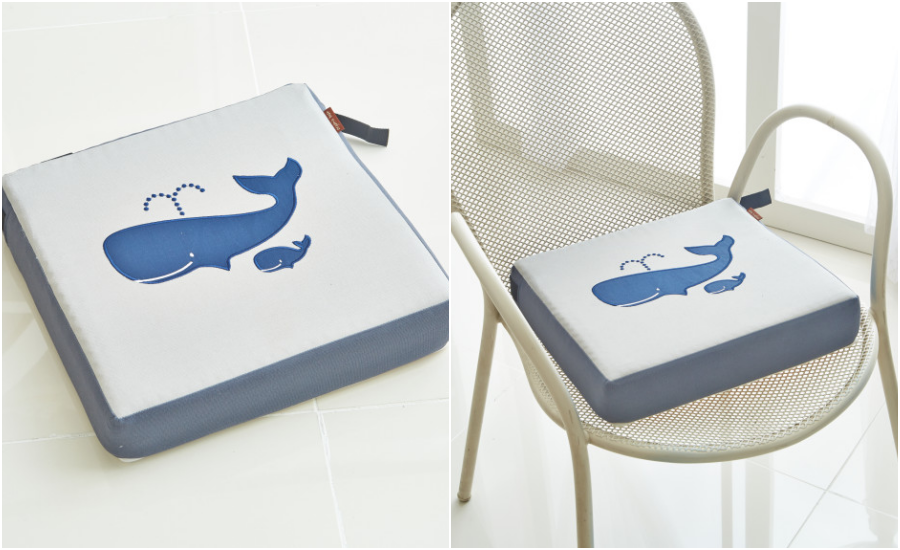 韓國 Organic Bean - 防水乳膠透氣兒童增高座墊-鯨魚家族-黃 (35x35x7cm)