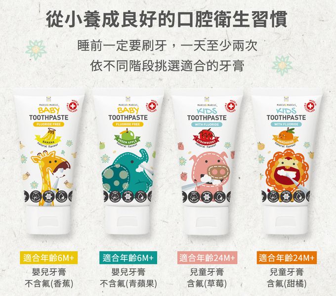 MARCUS＆MARCUS - 幼兒潔牙呵護含氟組(替換式牙刷+牙膏)-甜橘