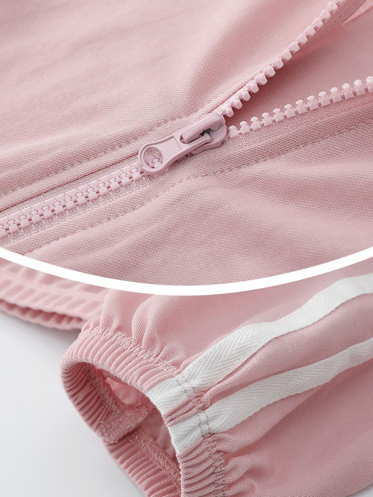 連帽防曬外套-袖子條紋款-粉色