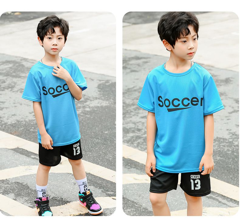 兒童速乾網眼短袖運動套裝-Soccer-紅色