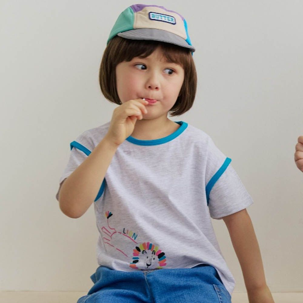 塗鴉跳躍獅子短袖上衣-燕麥灰