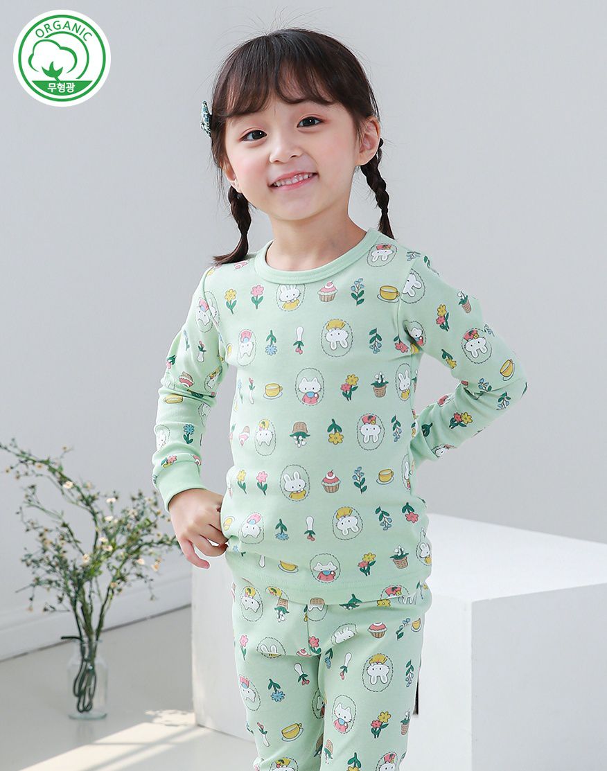 韓國 Ppippilong - 30支有機棉長袖家居服-小白兔花園