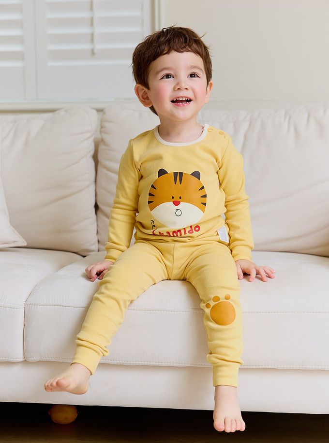 韓國 Cordi-i - 桃皮絨長袖家居服-可愛老虎-黃