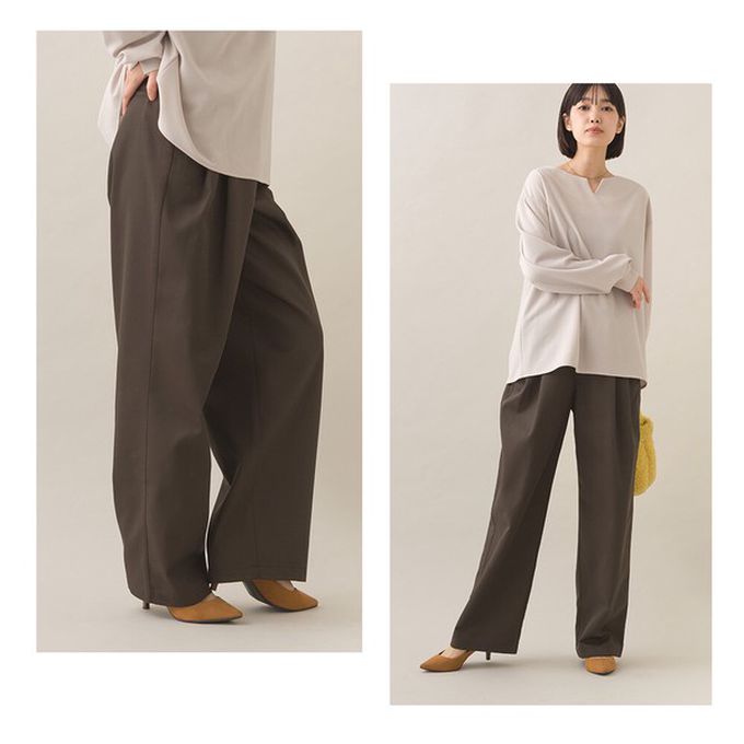 日本 OMNES - 率性感打褶後鬆緊高腰寬褲-黑