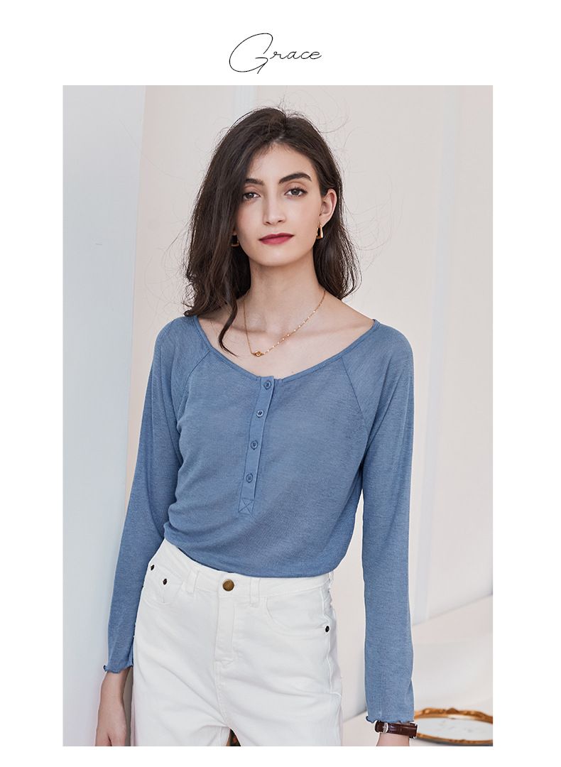 慵懶基礎長袖上衣-藍色