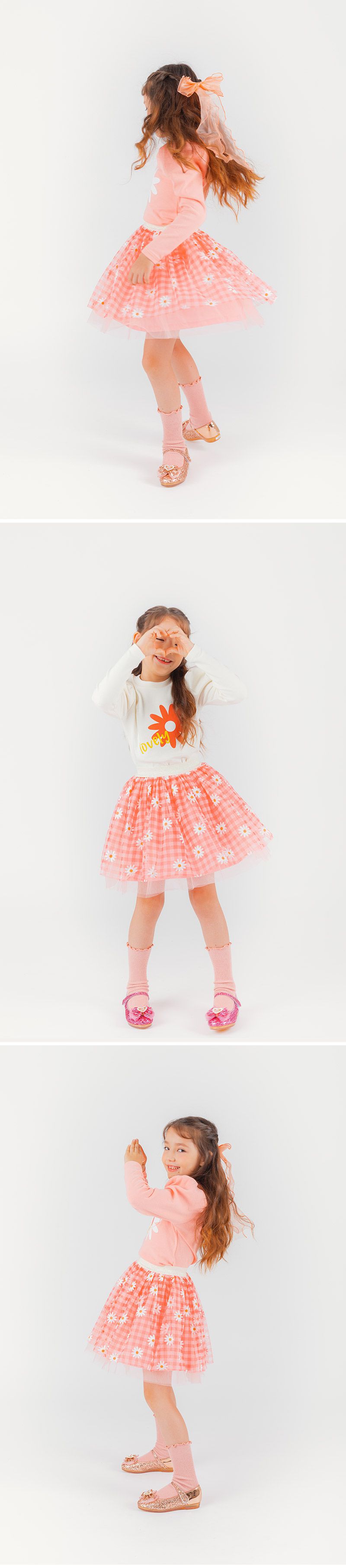 韓國 OZKIZ - 小白花格子紗短裙