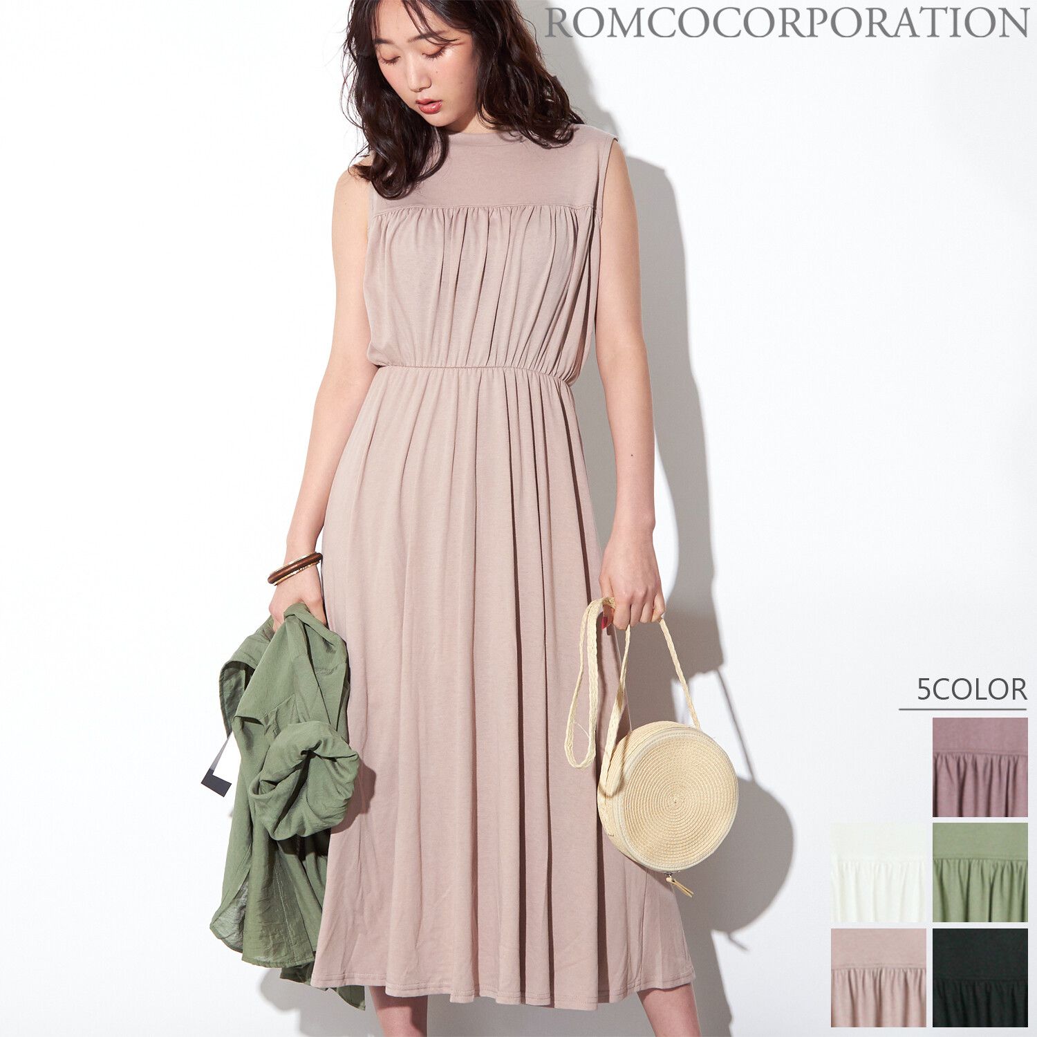 日本女裝代購 - 2way 碎花V領洋裝/罩衫外套-綠 (M(Free size))