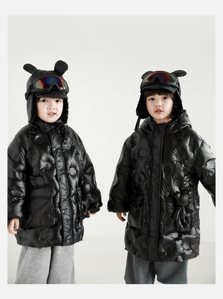 TONGMO - (90%鴨絨)可拆卸太空感立領羽絨外套-熊熊-米白色