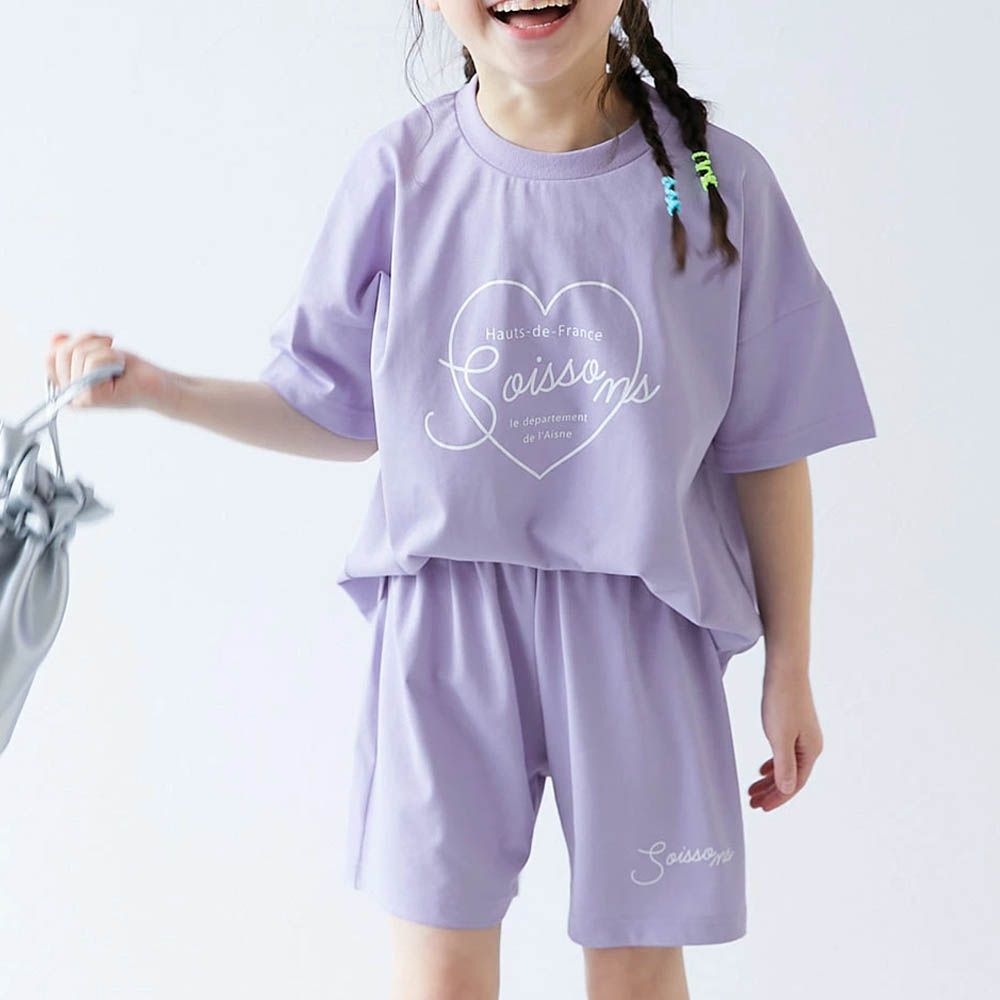 接觸涼感 寬版清爽短袖套裝-愛心logo-淺紫