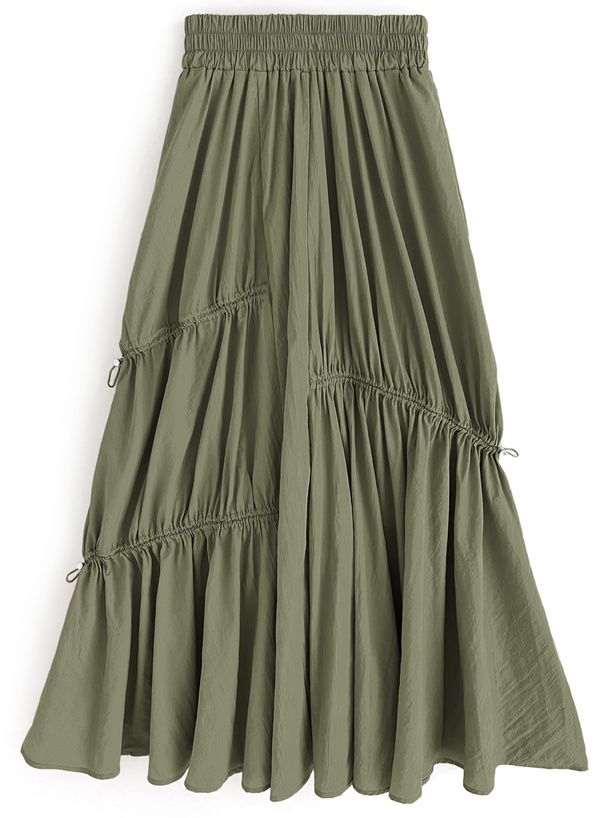 日本 GRL - 前後2WAY不規則抽繩長裙-軍綠