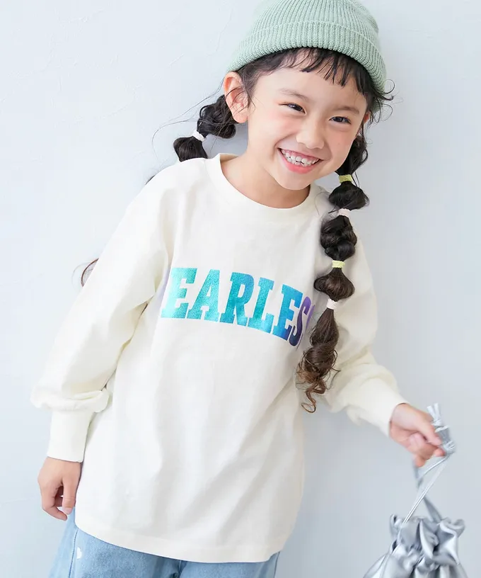 日本 devirock - 100%棉 閃亮金屬印花長袖上衣-雛菊-粉紅