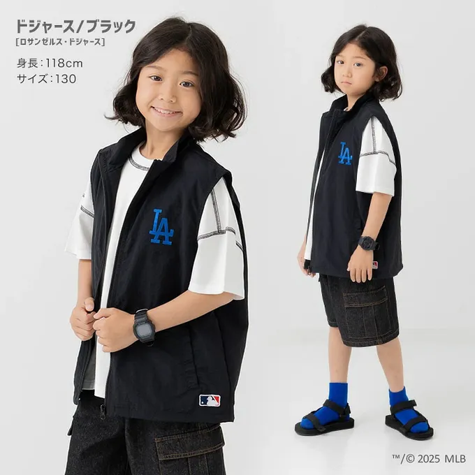 日本 Chil2 - MLB聯名 刺繡輕量尼龍背心-洛杉磯道奇-黑