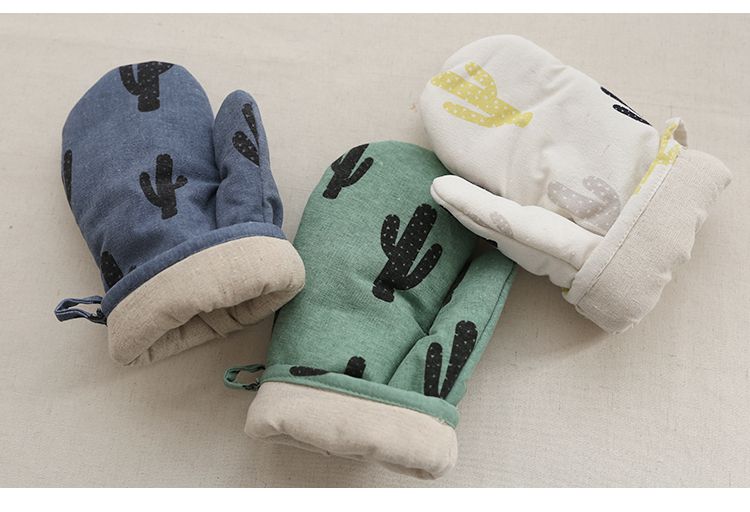 清新植物造型隔熱手套-白色手套綠色仙人掌-單入