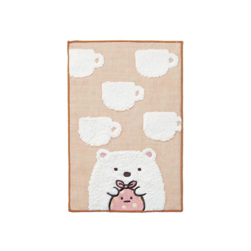 日本千趣會 - 角落生物 質感雙材質毛巾手帕-白熊咖啡杯-褐 (15x24cm)