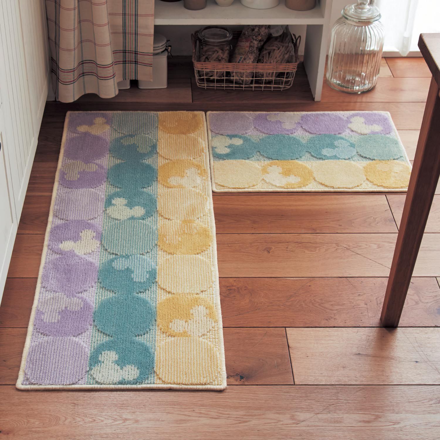 日本千趣會 - 日本製 迪士尼抗菌長型腳踏墊(廚房/臥室)-米奇頭-彩色