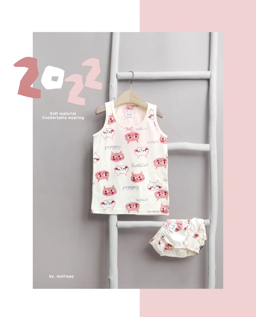 韓國 Mellisse - 純棉四角褲(女寶)-粉紅貓咪