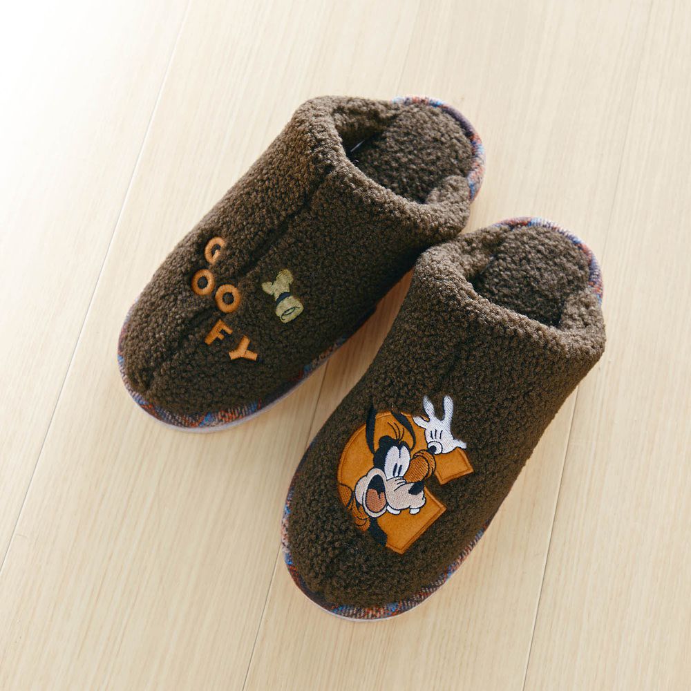 日本千趣會 - 迪士尼毛絨包覆型室內拖鞋-高飛-咖啡