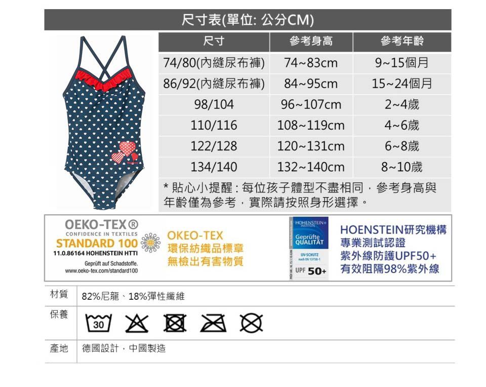 德國Playshoes - 抗UV防曬兒童連身泳裝-復古波點裙