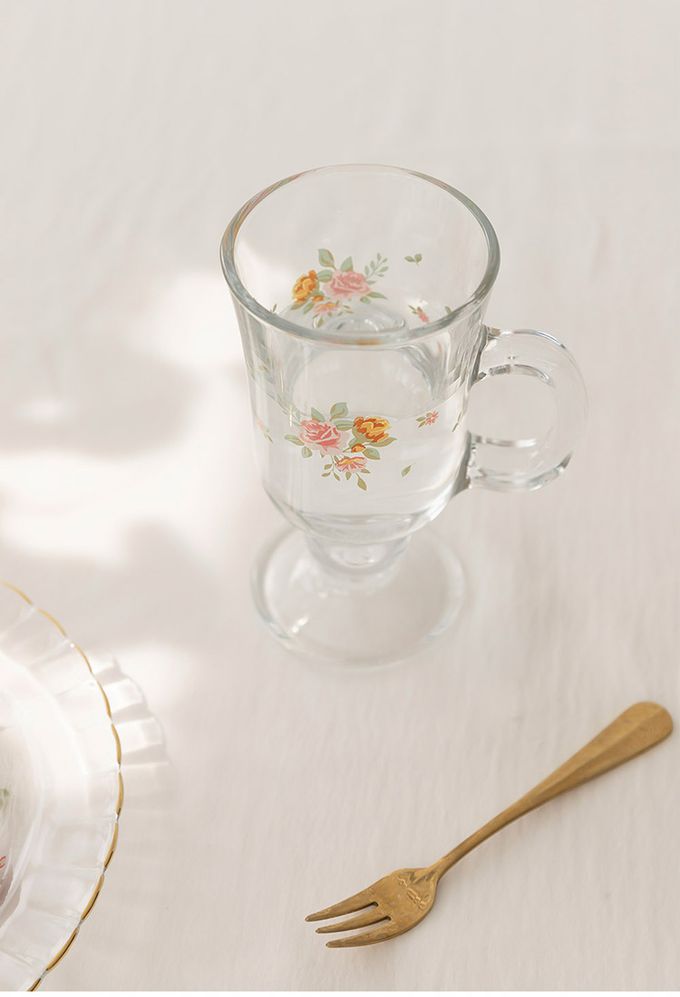 韓國 SSUEIM - 古典玫瑰系列把手玻璃杯2件組225ml