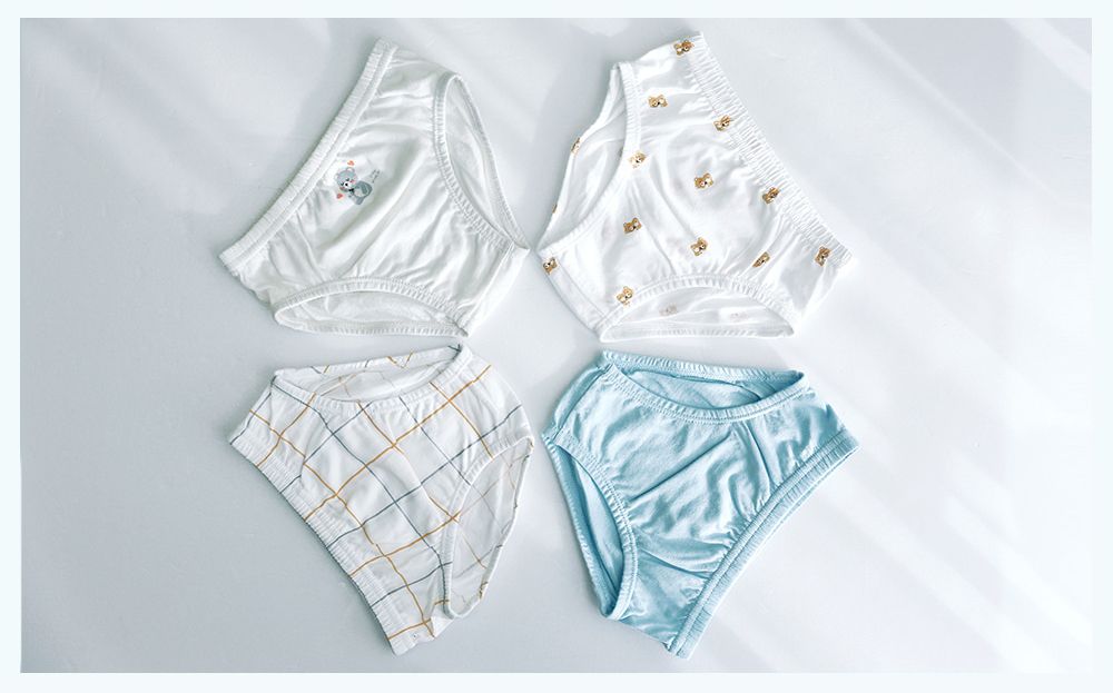 (4入組)男寶無螢光輕柔棉三角褲-格紋X熊熊