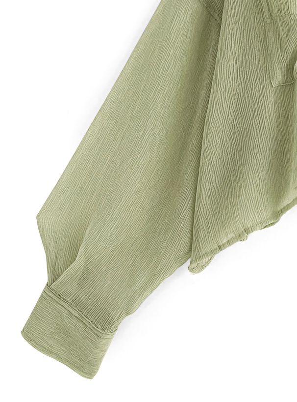 日本 GRL - 透明感楊柳短版長袖襯衫-象牙杏 (F)