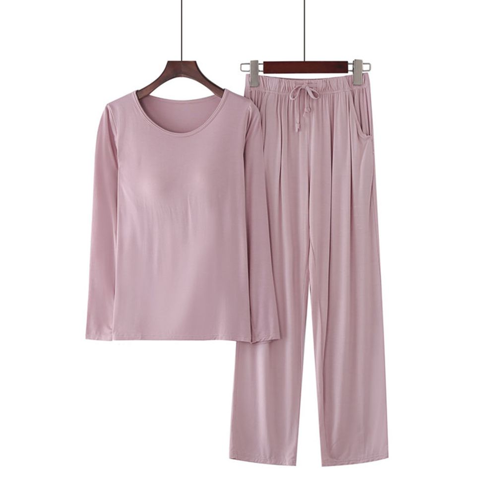 莫代爾柔軟涼感Bra T-長袖套裝-粉色