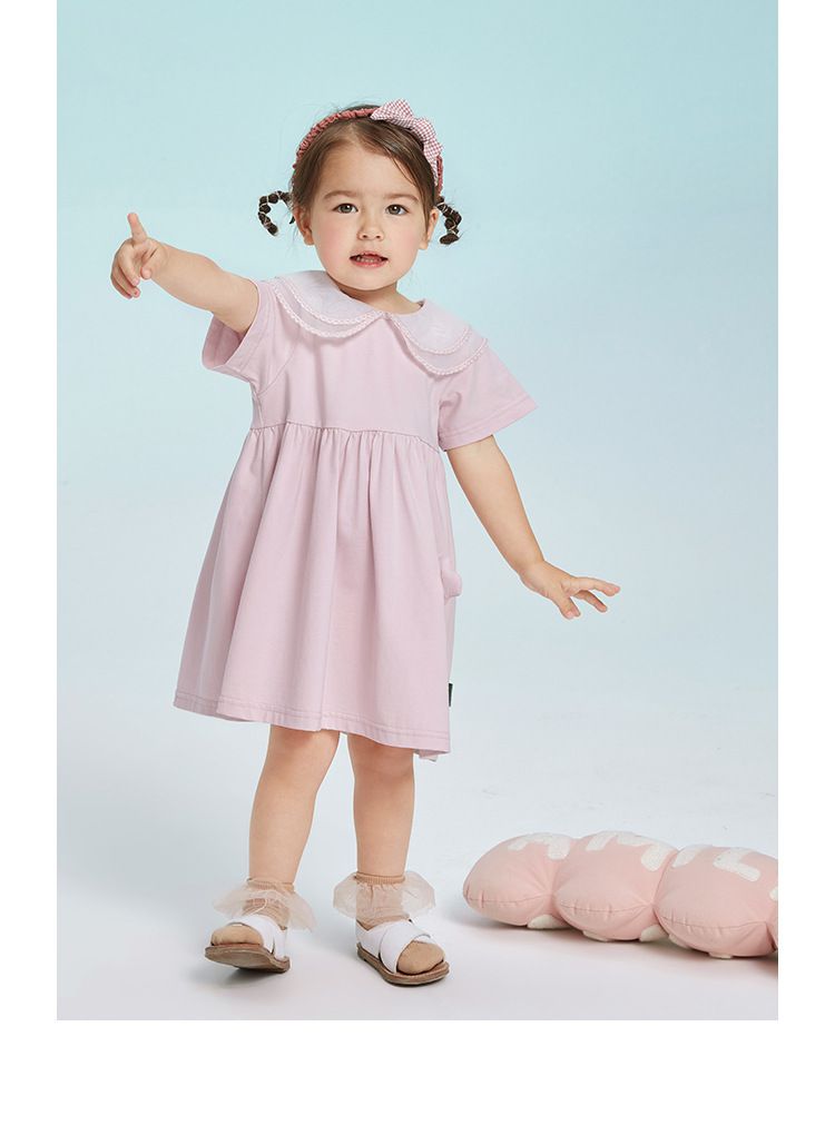 娃娃領公主袖連身洋裝-立體花朵-粉色