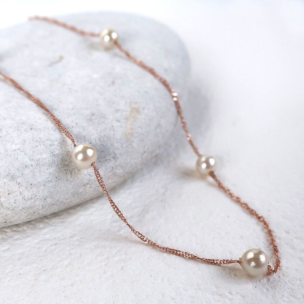 日本製 優雅女伶珍珠串項鍊-玫瑰金
