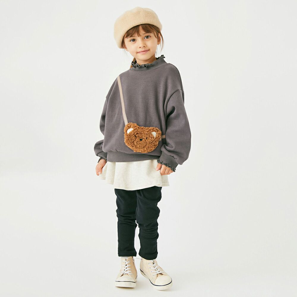 日本 evercloset - 裏起毛木耳領長袖上衣-兔子口袋-粉紅