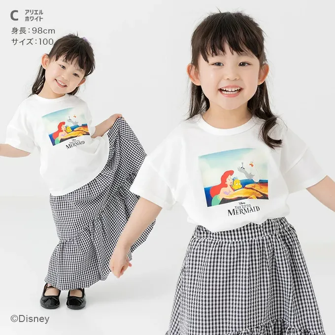 日本 Chil2 - 聯名款 100%棉印花短袖上衣-卡通人物小美人魚-粉紫