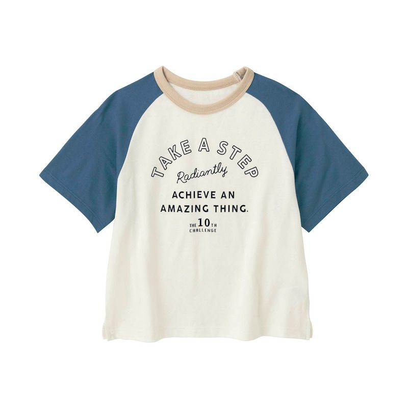 日本千趣會 - GITA 美式撞色短袖上衣-英文標語-復古藍