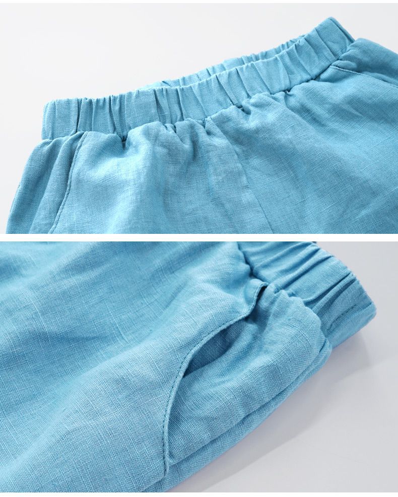 Minizone - 亞麻寬鬆長褲-藏藍色