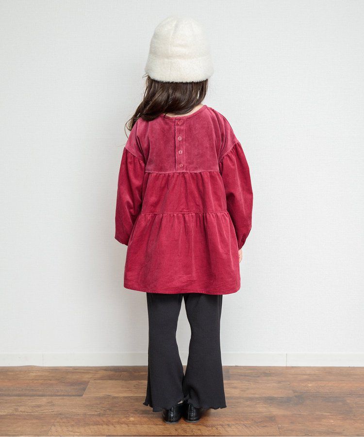 日本 BREEZE - 華美異素材拼接傘狀長袖洋裝-炭黑小花