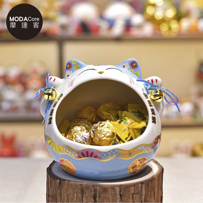 MODACore 摩達客 - 摩達客◉春節開運◉大口招財貓糖果收納擺飾聚寶盆-藍色