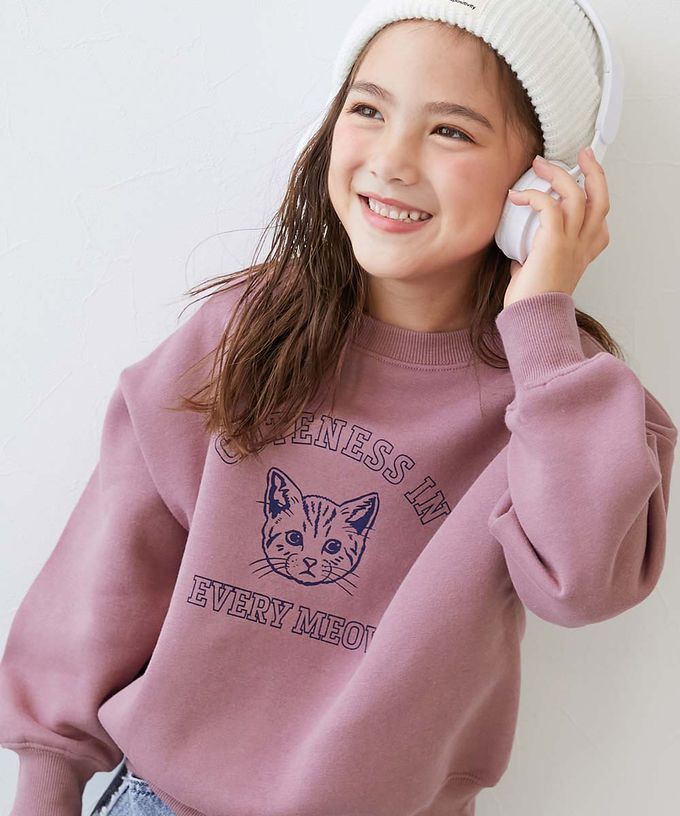 日本 devirock - 裏起毛動物印花大學T-狐狸-紫羅蘭