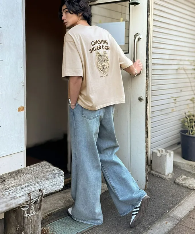 日本 Classical Elf - Java 主角級動物刺繡寬版短袖T恤(男女兼用)-老鷹-炭灰